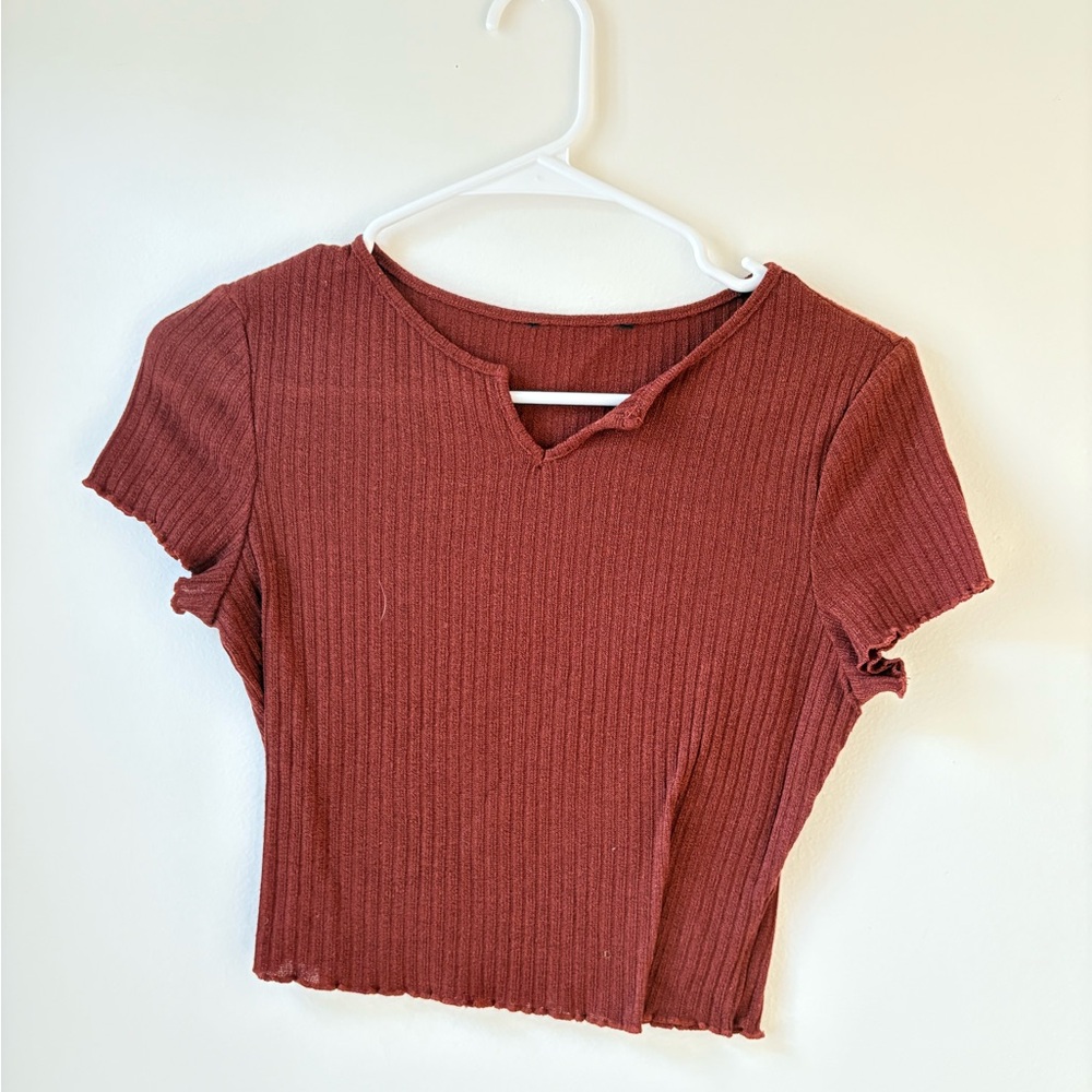 Rust Ribbed Knit Crop Top